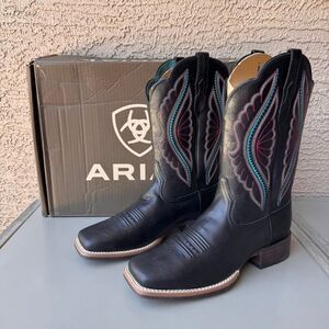 Ariat Boots PrimeTime Womens Sz 9B Square Toe True Black Cowgirl Embroidered NEW